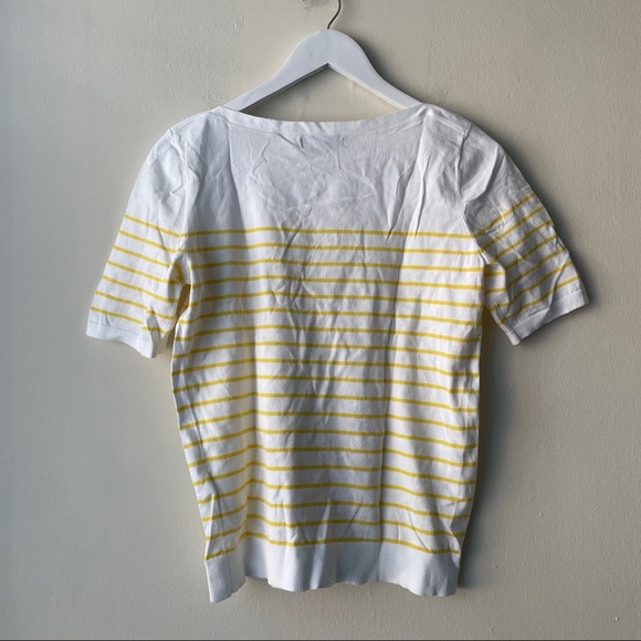 Banana Republic White & Yellow Stripe Stretch Boat Neck Short Sleeve Sweater - M - Picture 2 of 7